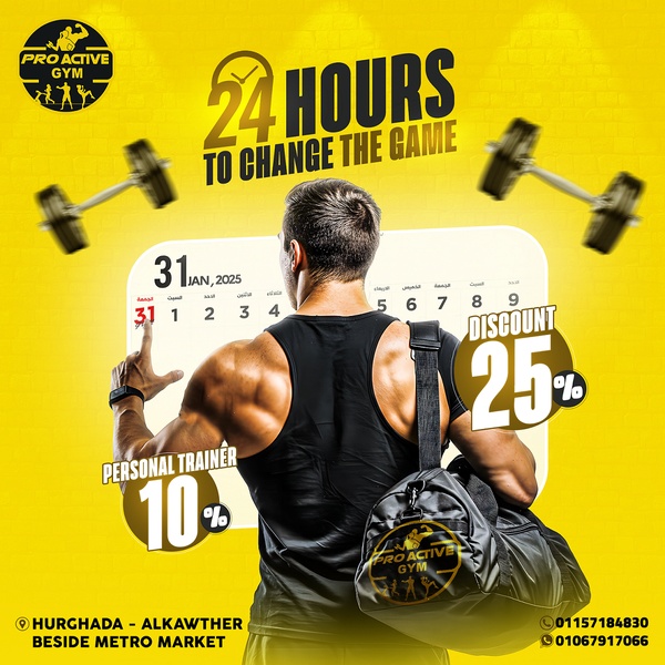 A high-energy gym promotion ad highlighting limited-time discounts on memberships and personal training, set against a bold yellow background.